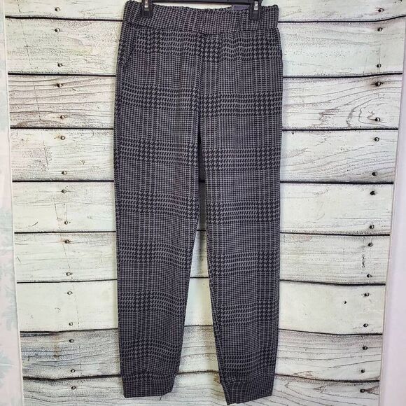 Lark + Grey Women’s Pull-On Pants Large Black White Houndstooth Stretch Ankle Tr - Picture 1 of 7